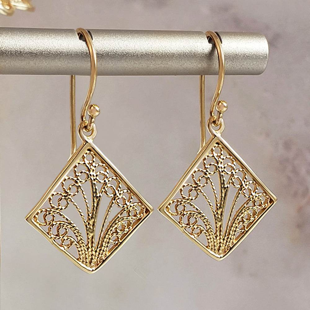 Aesthetic Filigree Square Dangle Earrings - TurkishBling