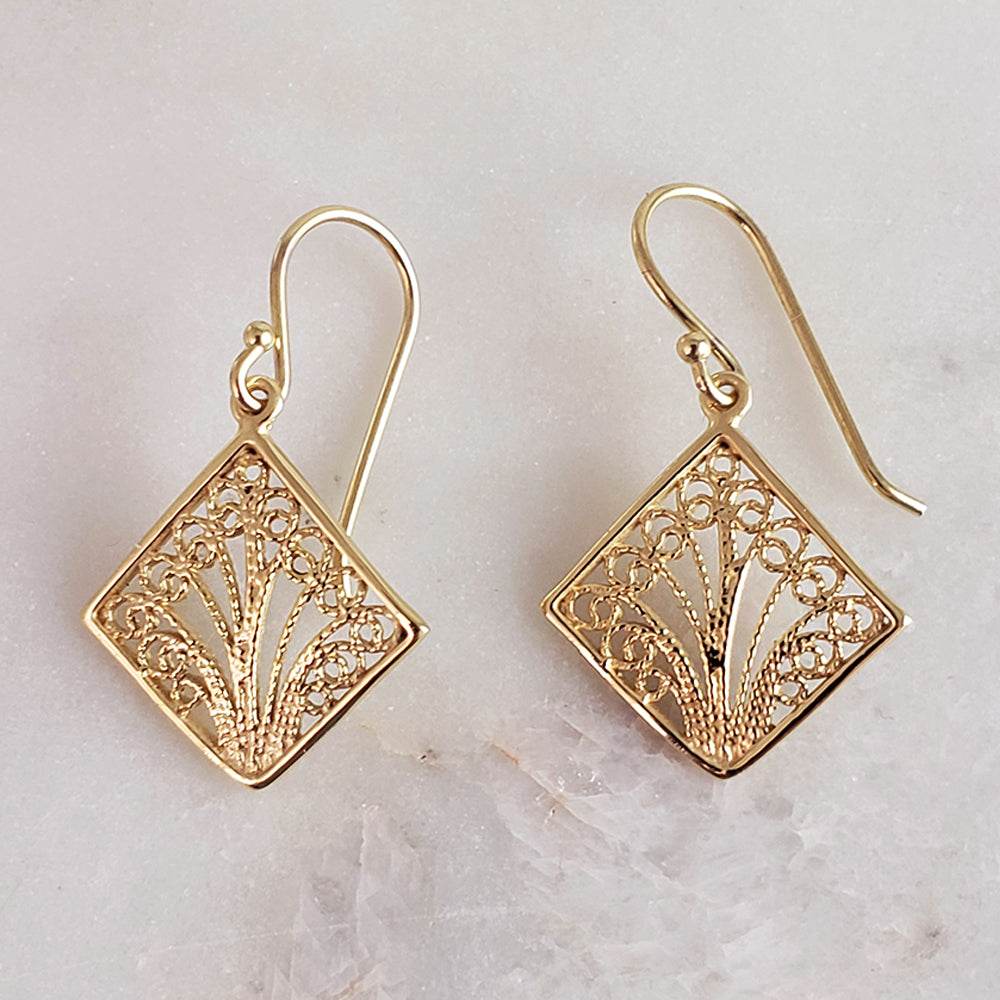 Aesthetic Filigree Square Dangle Earrings - TurkishBling