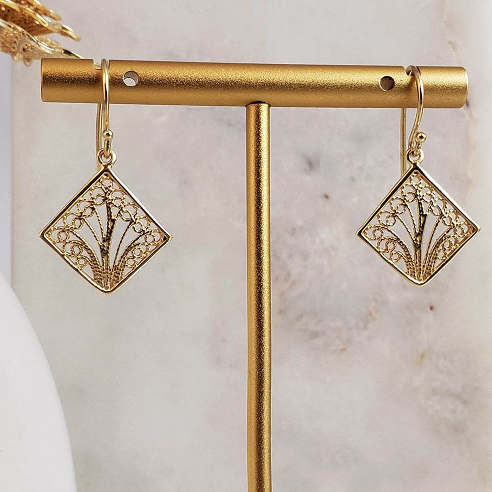 Aesthetic Filigree Square Dangle Earrings - TurkishBling