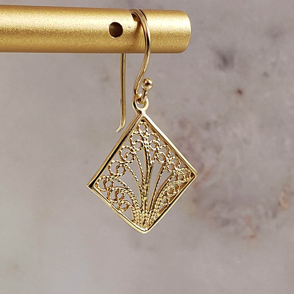 Aesthetic Filigree Square Dangle Earrings - TurkishBling