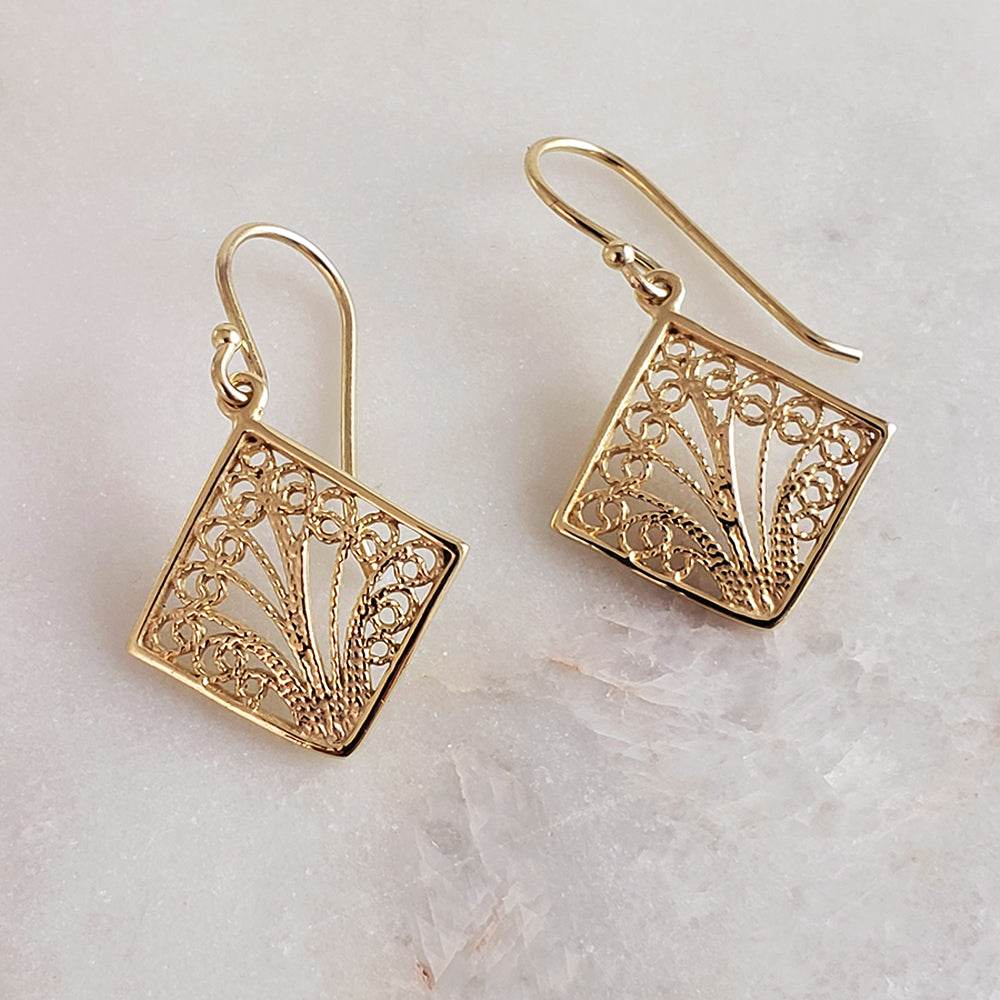 Aesthetic Filigree Square Dangle Earrings - TurkishBling
