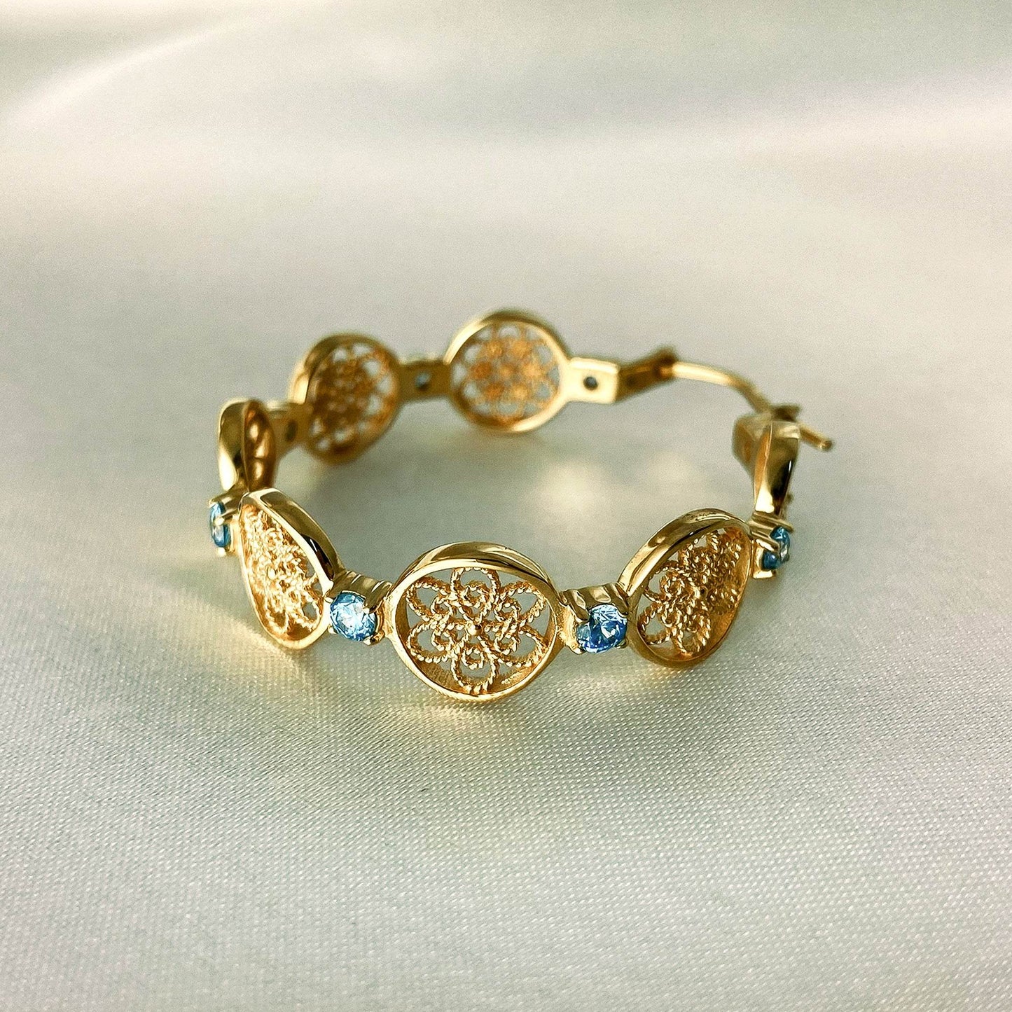 Filigree Floral Hoop Earrings with Gemstones - TurkishBling