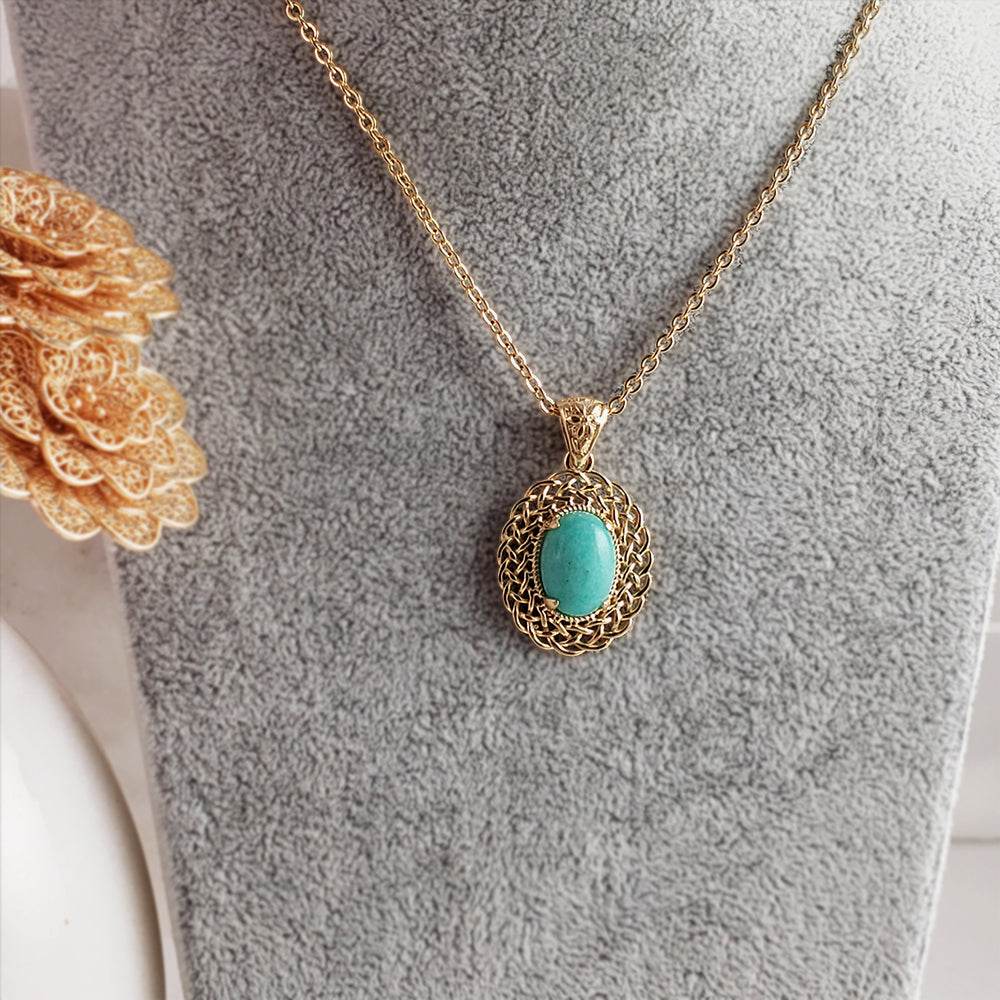 Blue Gemstone Woven Necklace with Lobster Claw - TurkishBling