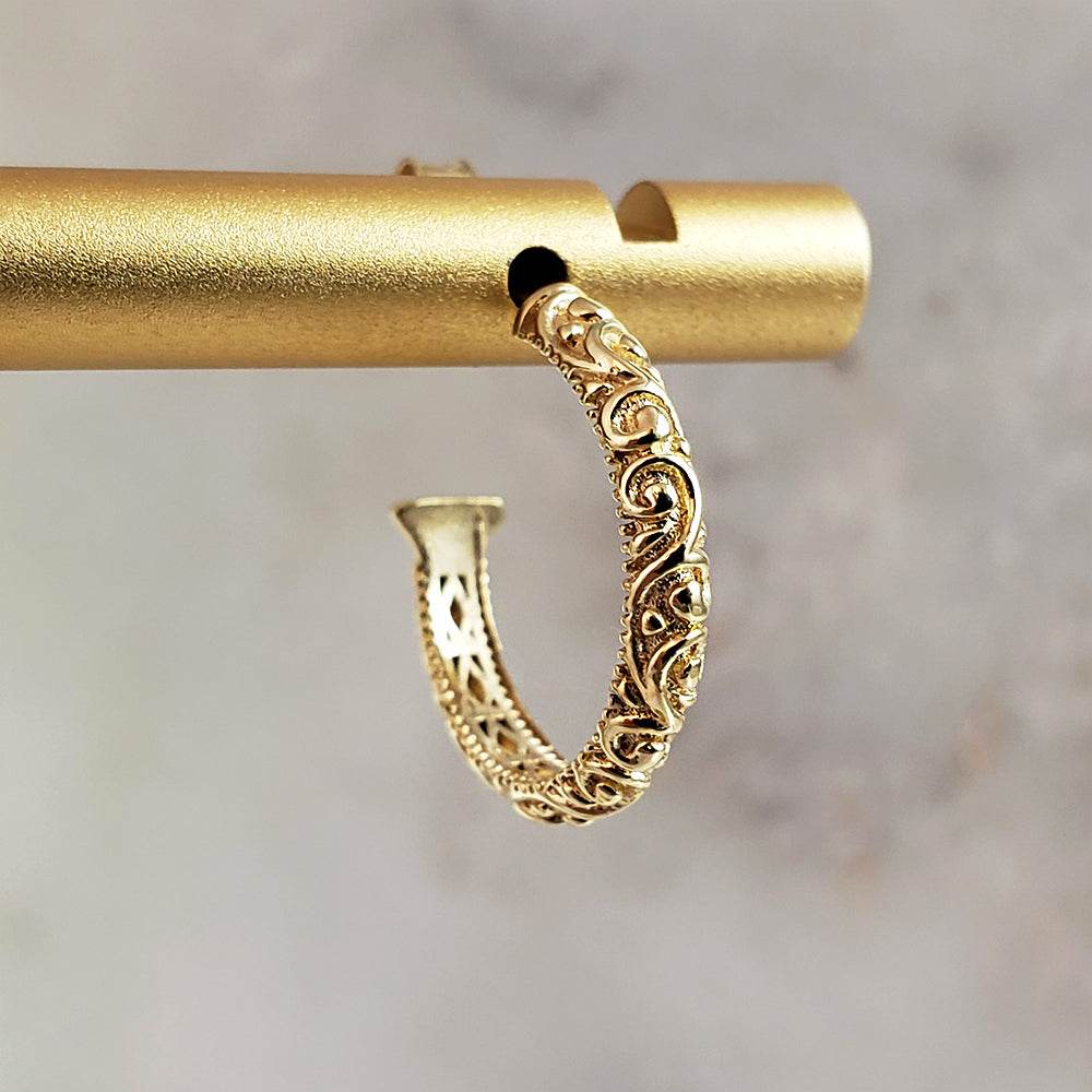 Petite Hoop Earrings with Swirl Filigree Design - TurkishBling