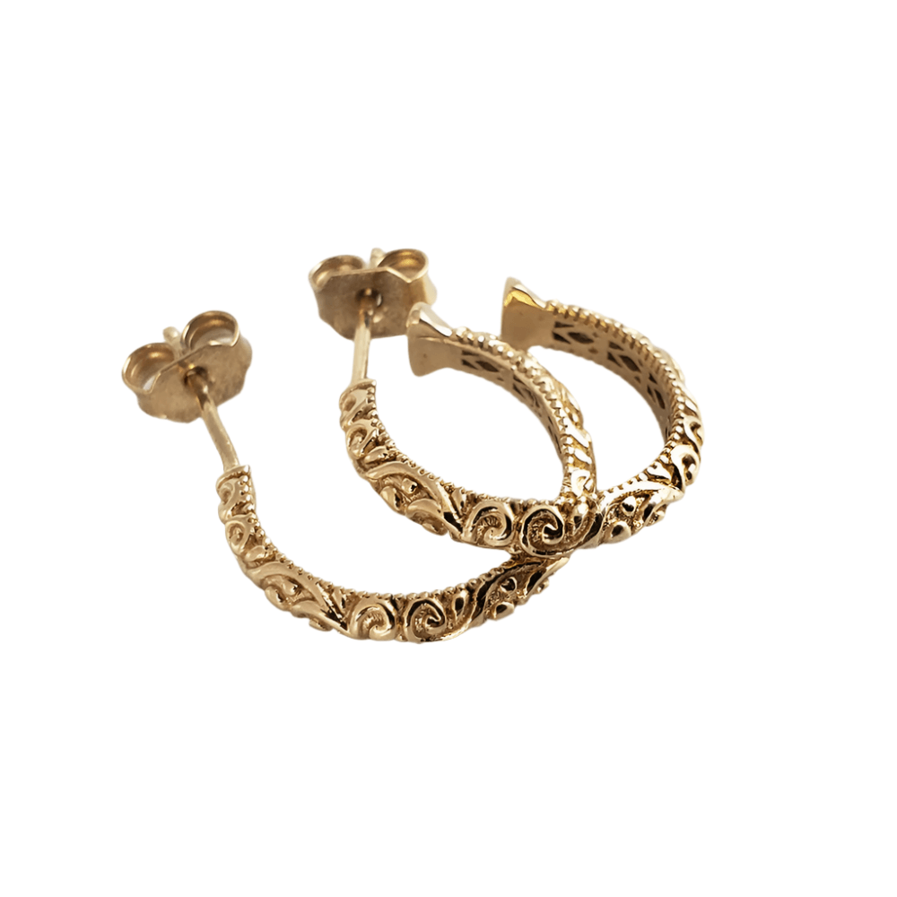 Petite Hoop Earrings with Swirl Filigree Design - TurkishBling