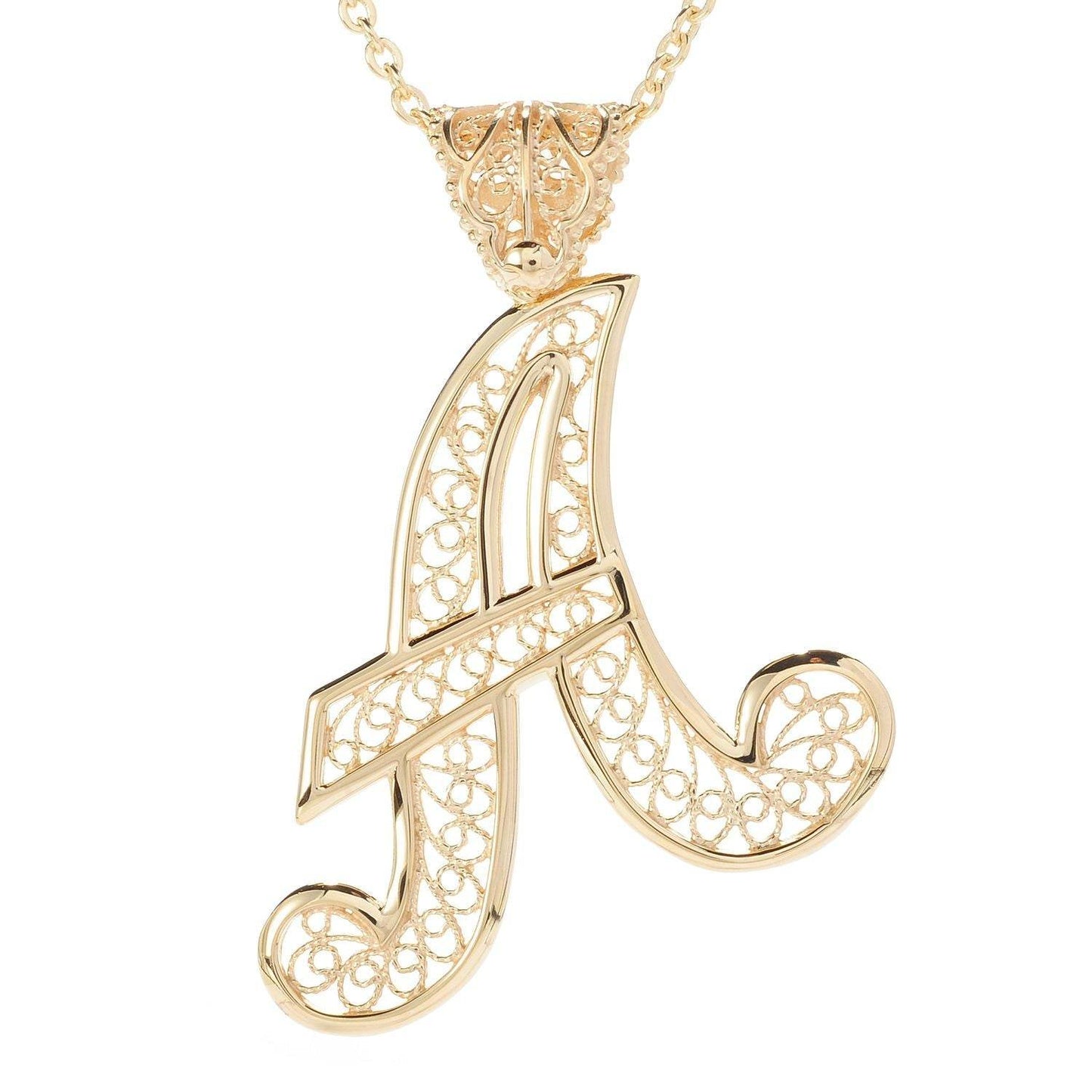 Filigree Bold Initial Pendant with Chain - TurkishBling