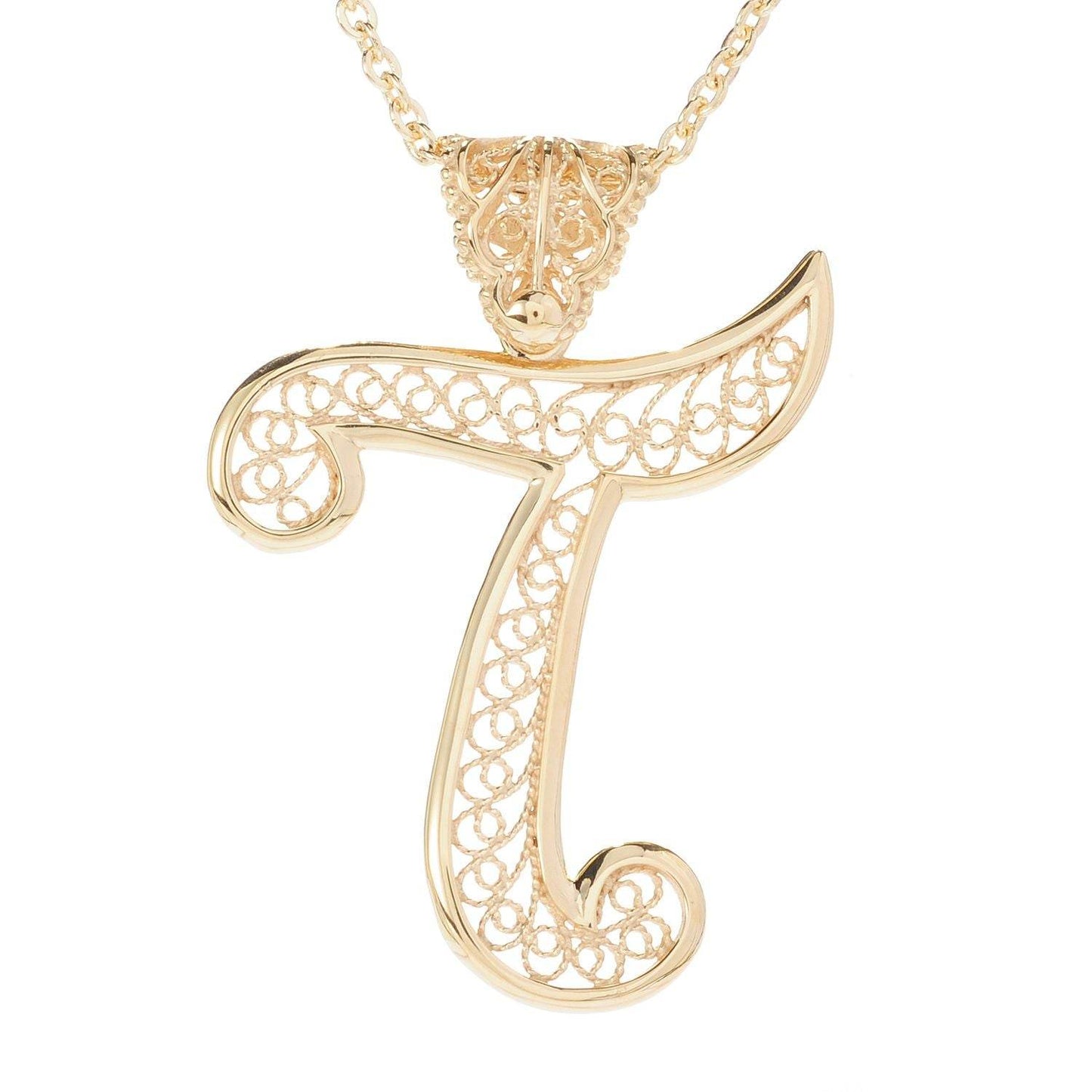 Filigree Bold Initial Pendant with Chain - TurkishBling