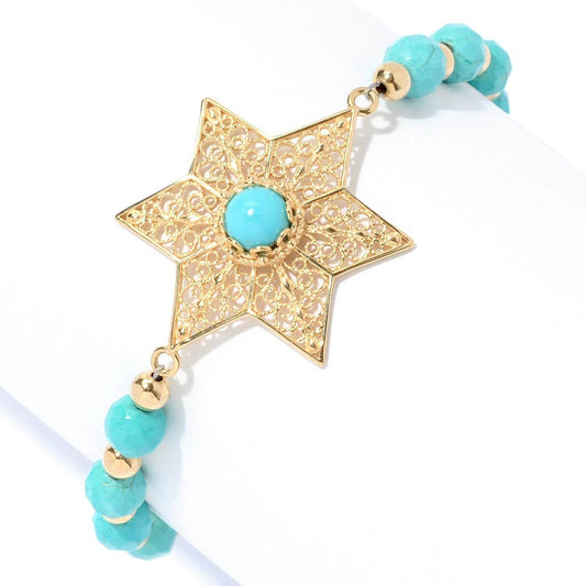 18K Gold Plated Turquoise Bead Star of David Bracelet - TurkishBling
