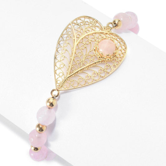 Elegant Filigree Heart Rose Quartz Bolo Bracelet - TurkishBling