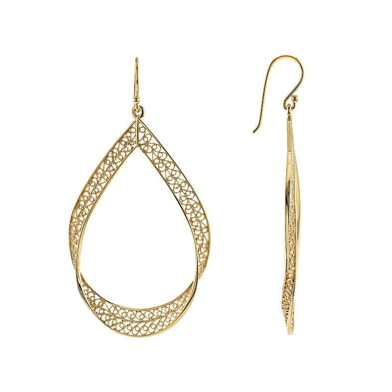 Elegant Gold Teardrop Filigree Earrings – Handcrafted Artisan Statement Dangles, Lightweight Jewelry