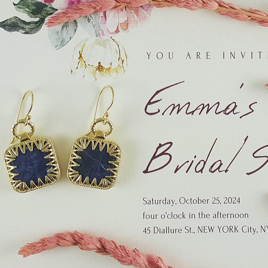 Square Blue Gemstone Sodalite Earrings - TurkishBling