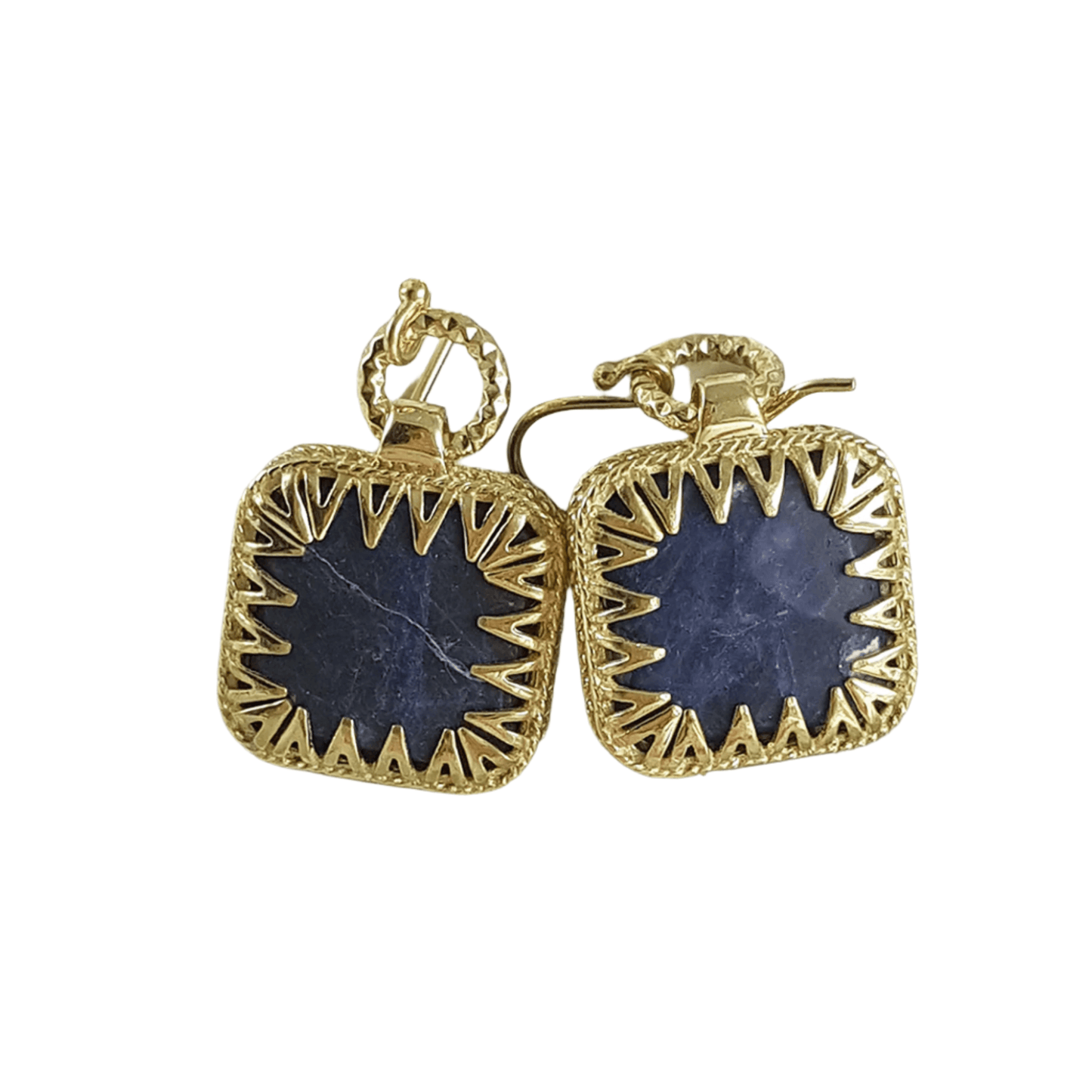 Square Blue Gemstone Sodalite Earrings - TurkishBling