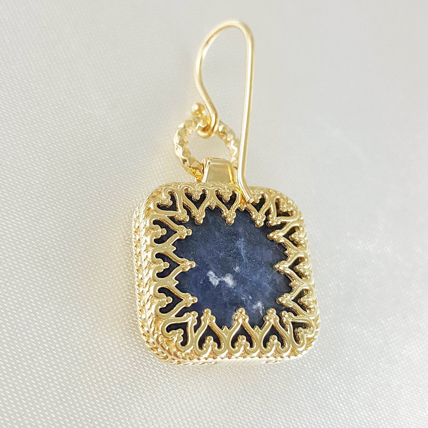 Square Blue Gemstone Sodalite Earrings