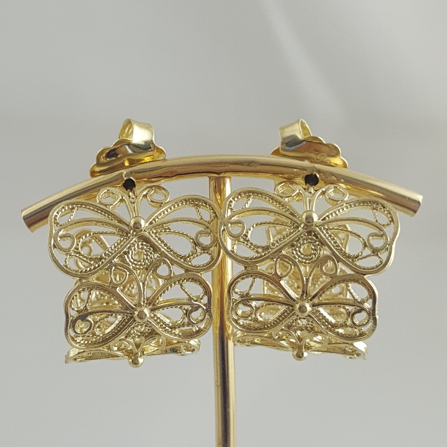 Butterfly Filigree Hoop Earrings - Gold over Sterling Silver