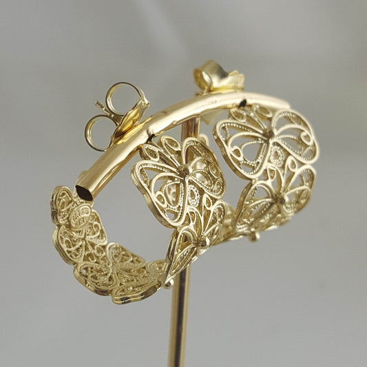 Butterfly Filigree Hoop Earrings - Gold over Sterling Silver - TurkishBling