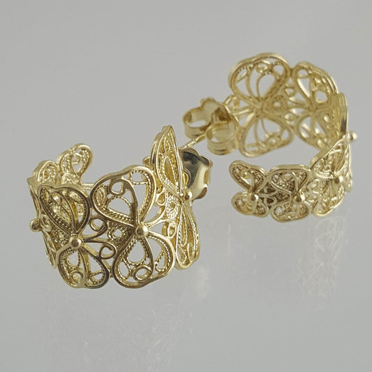 Butterfly Filigree Hoop Earrings - Gold over Sterling Silver - TurkishBling