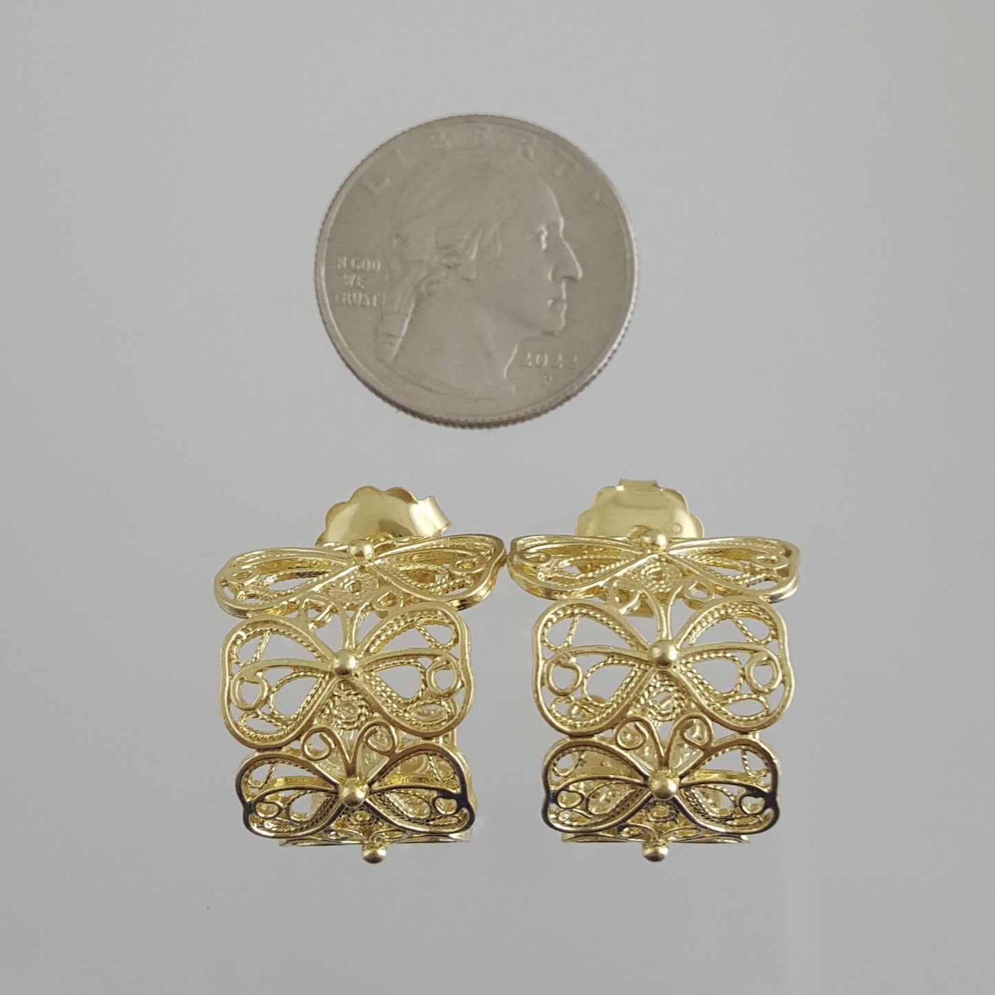 Butterfly Filigree Hoop Earrings - Gold over Sterling Silver