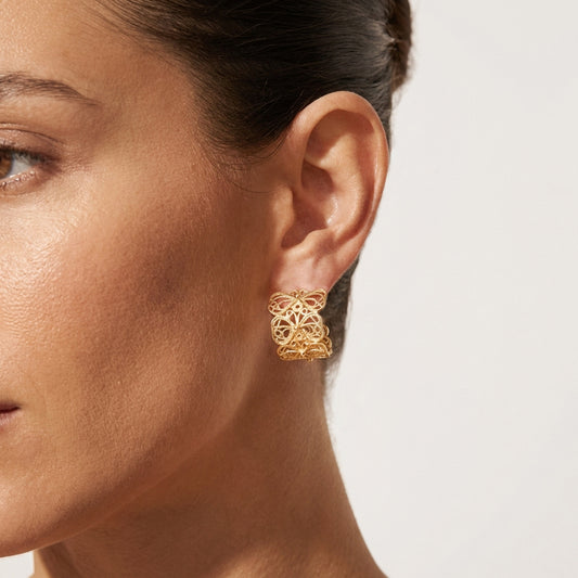 Butterfly Filigree Hoop Earrings - Gold over Sterling Silver
