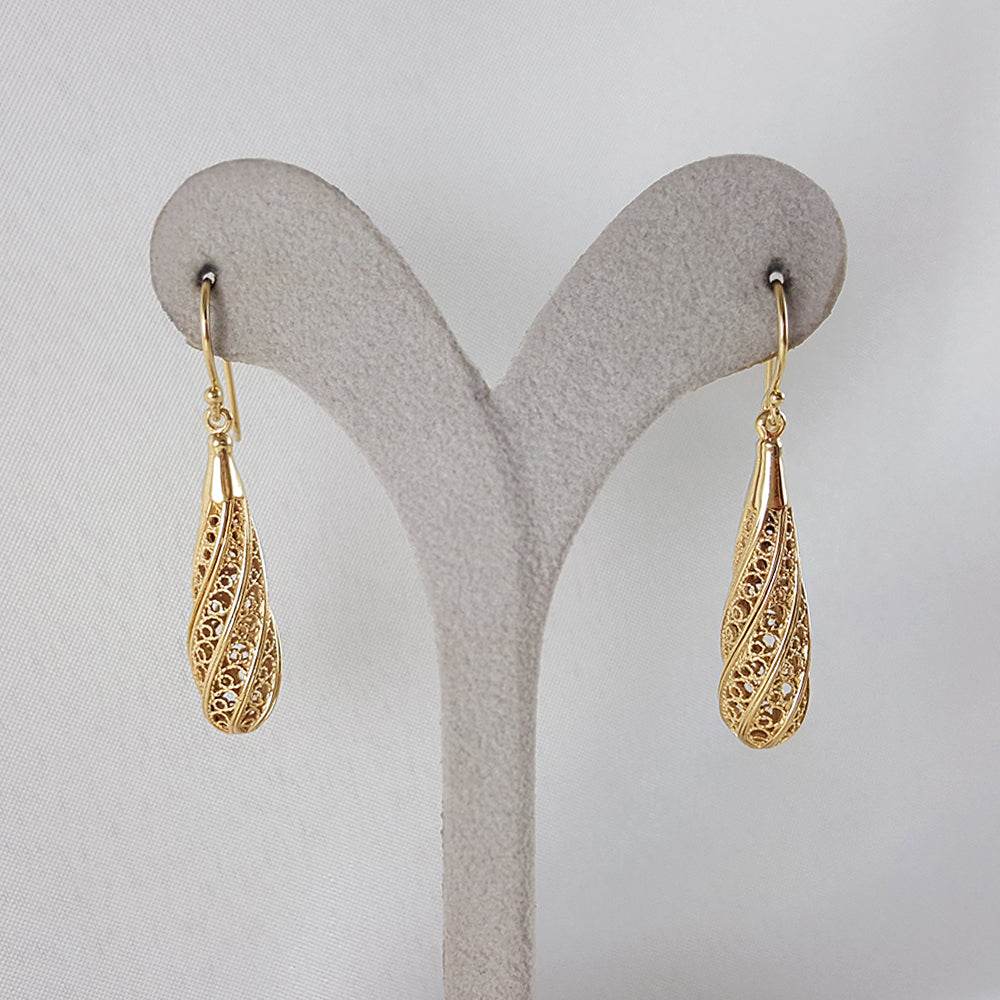 Long Swirl Filigree Drop Earrings with Twisted Pattern - TurkishBling
