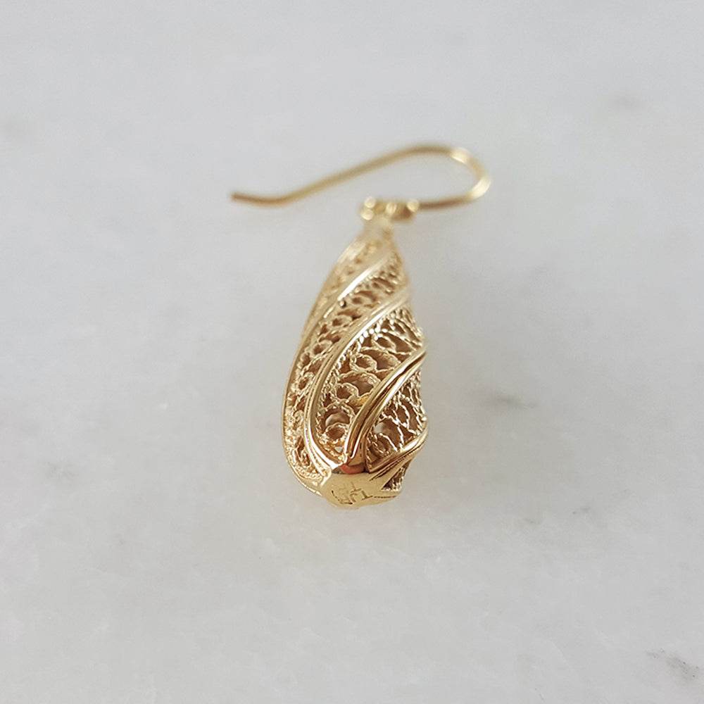 Long Swirl Filigree Drop Earrings with Twisted Pattern - TurkishBling