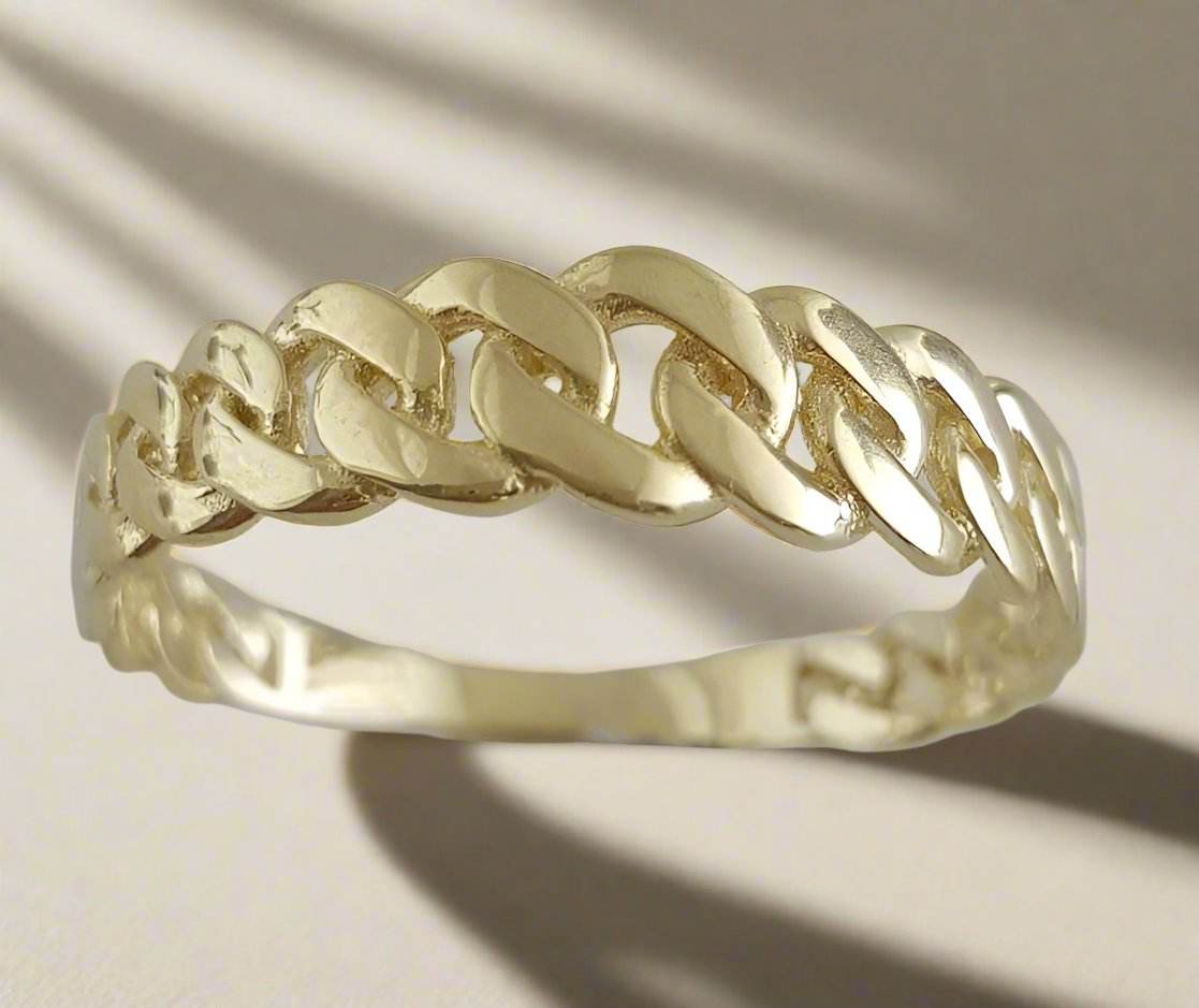 Gold Cuban Chain Link Ring - 18k, 14k,10k - TurkishBling