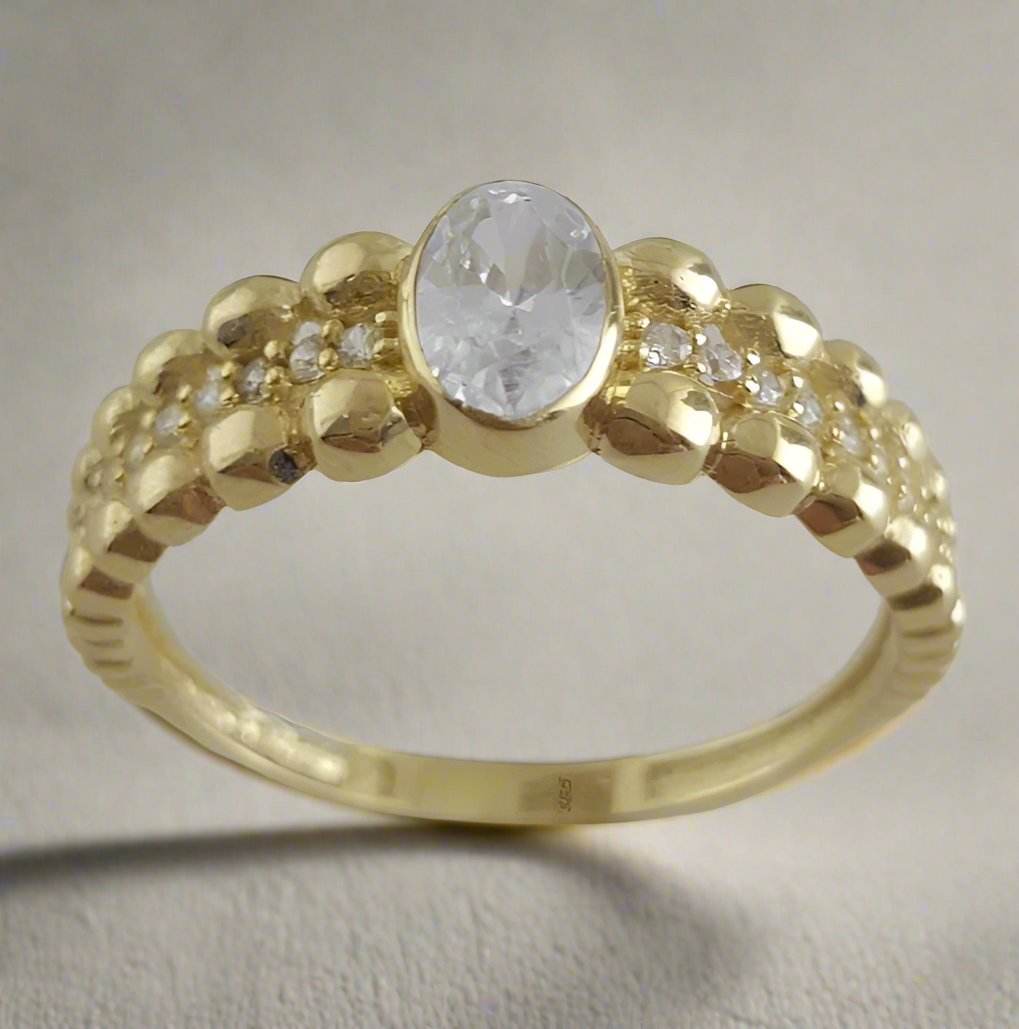 Milgrain Gold Ring with Cubic Zircon - 10k,14k,18k - TurkishBling
