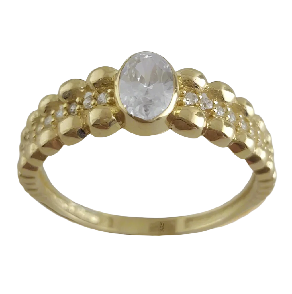 Milgrain Gold Ring with Cubic Zircon - 10k,14k,18k