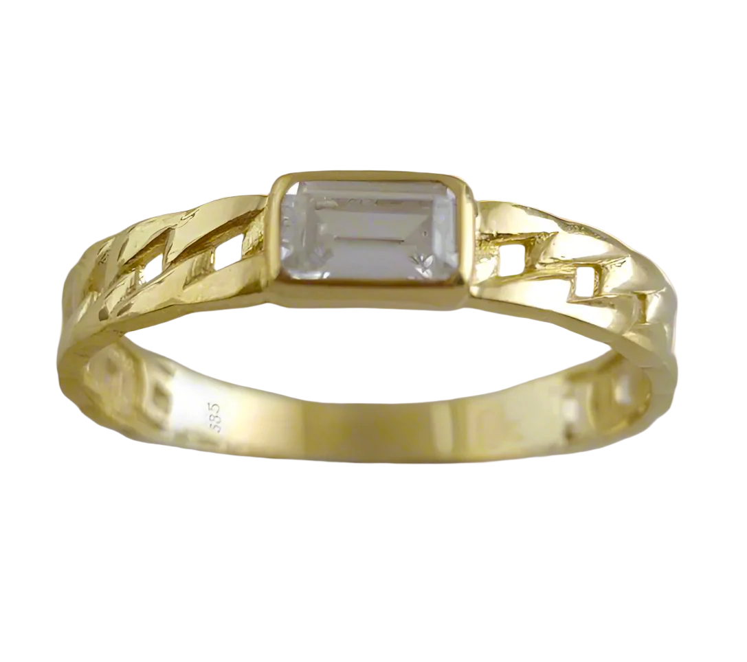 Gold Ring Cuban Link with Cubic Zircon - 10k,14k,18k