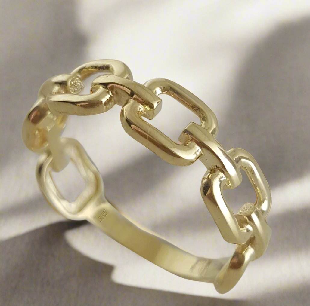 Square Chain Link Gold Ring - 10k,14k,18k - TurkishBling
