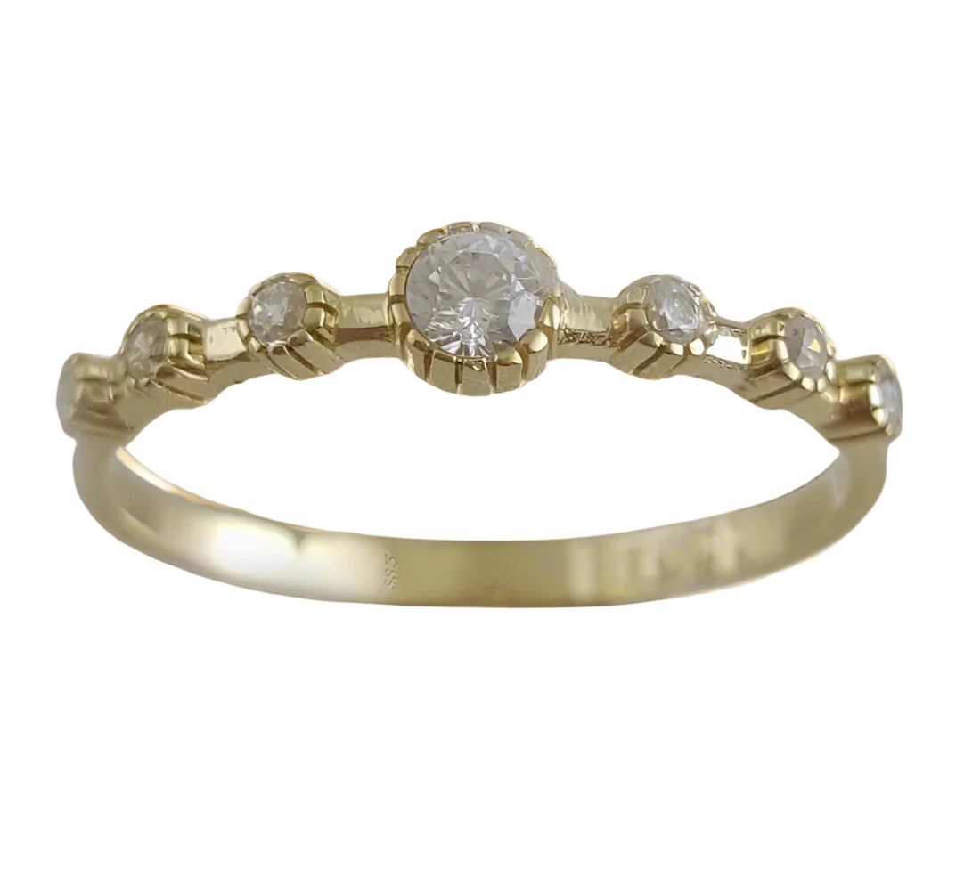 Cubic Zircon Station Gold Ring - 10k,14k,18k