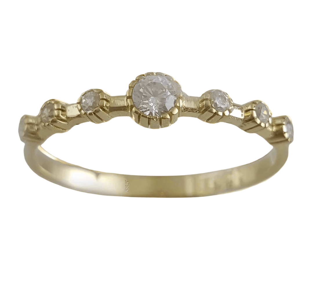 Cubic Zircon Station Gold Ring - 10k,14k,18k - TurkishBling
