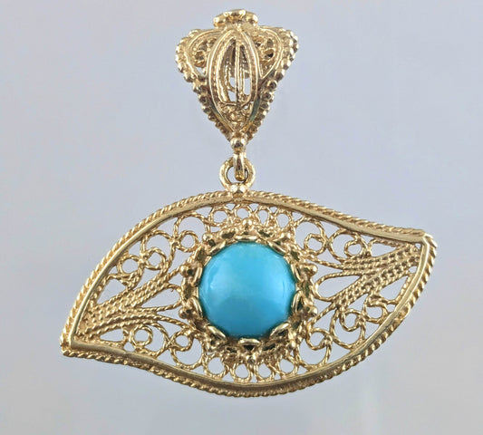 Evil Eye Turquoise Filigree Pendant - TurkishBling