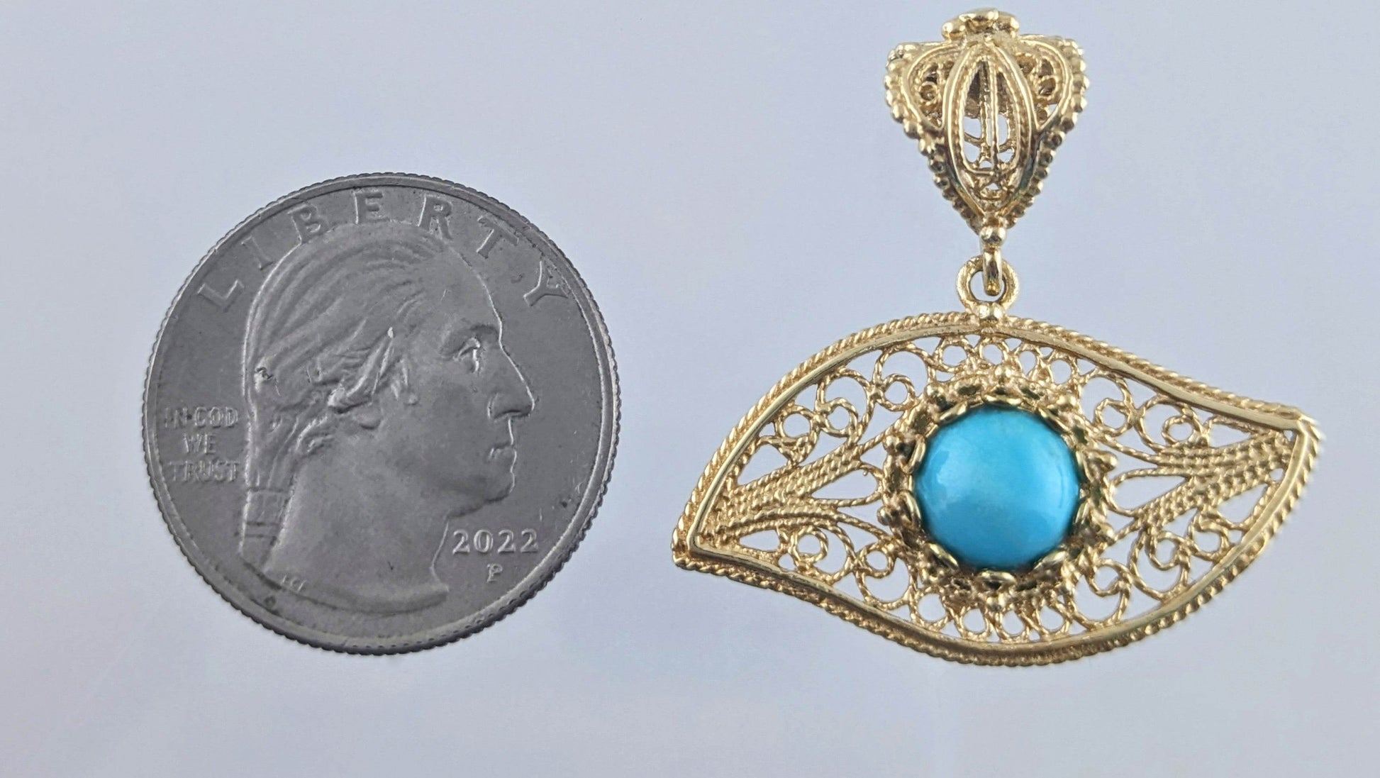 Evil Eye Turquoise Filigree Pendant - TurkishBling