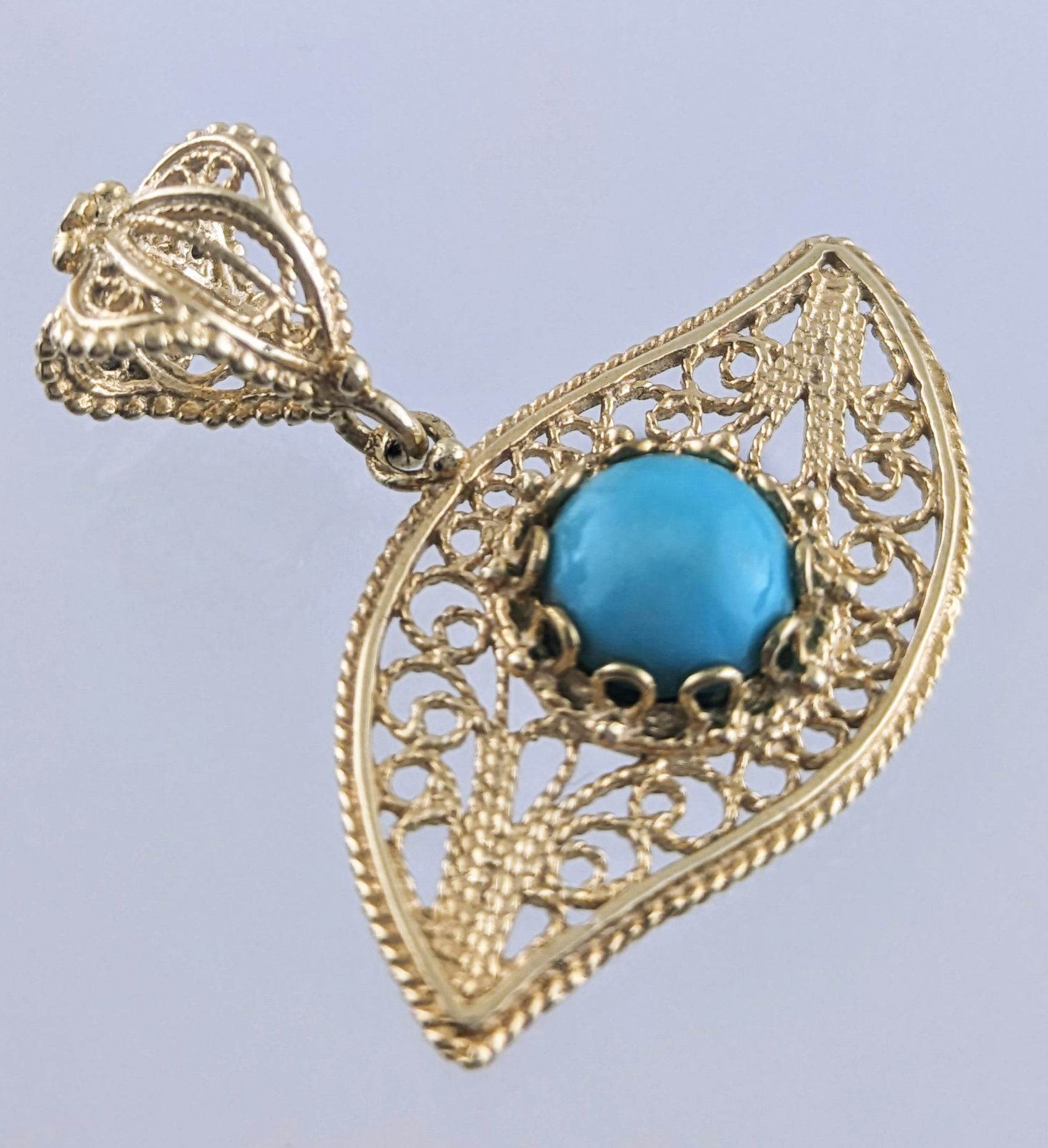 Evil Eye Turquoise Filigree Pendant - TurkishBling