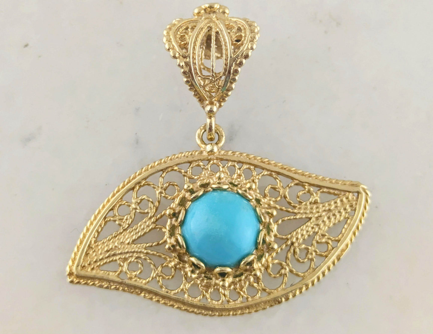 Evil Eye Turquoise Filigree Pendant - TurkishBling
