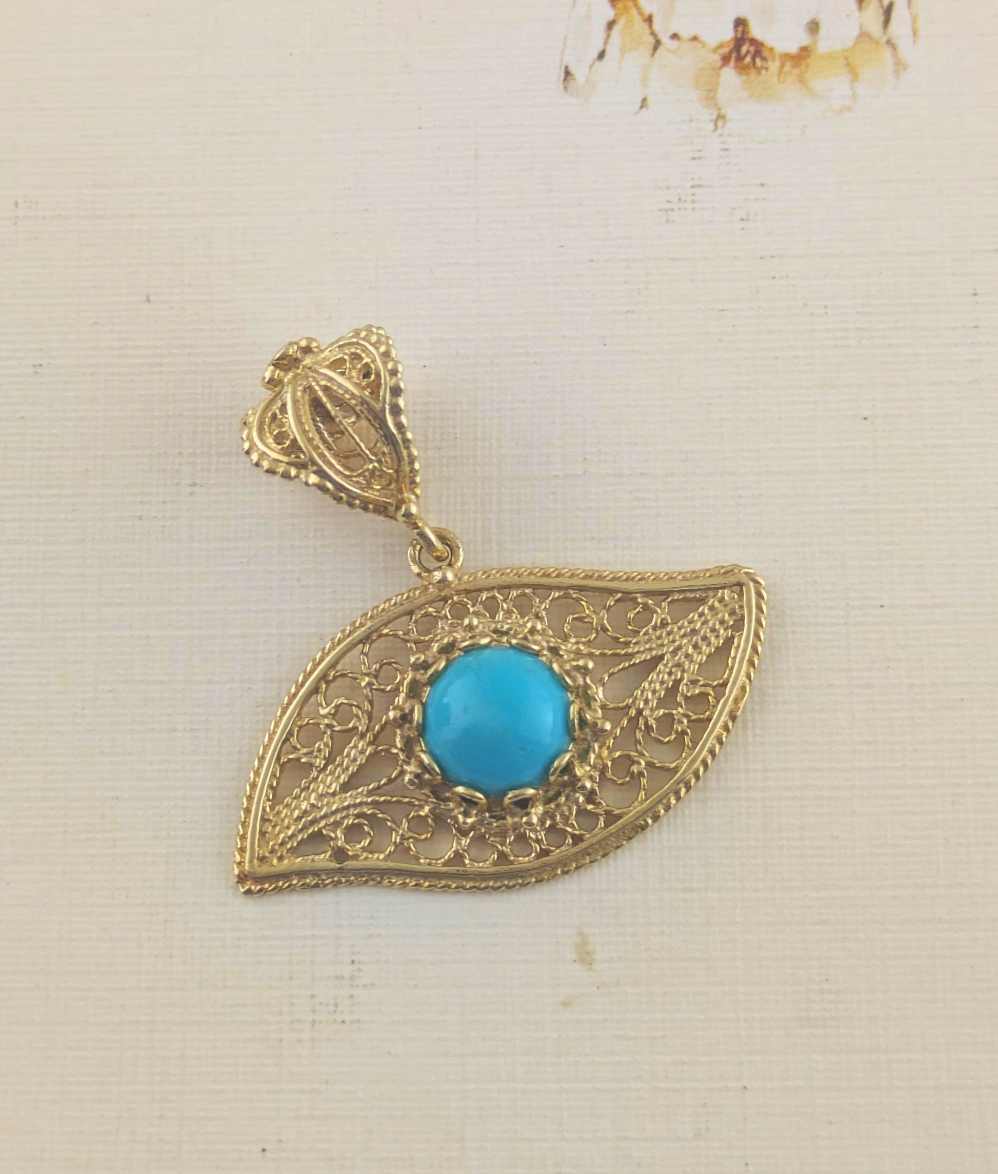 Evil Eye Turquoise Filigree Pendant - TurkishBling