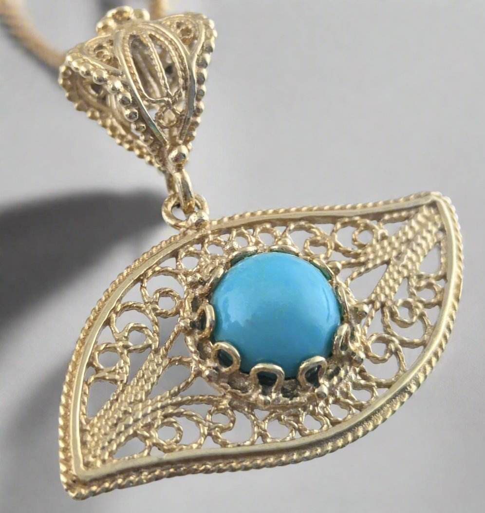 Evil Eye Turquoise Filigree Pendant - TurkishBling