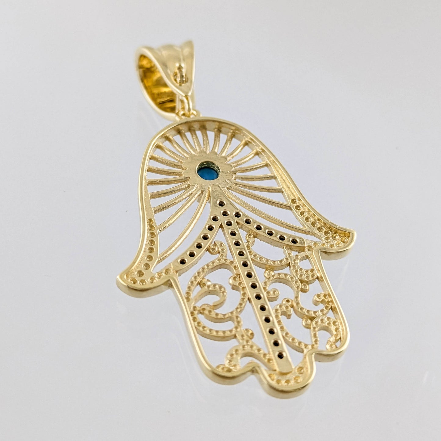 Hamsa Pendant with Black Spinel and Evil Eye – Gold over Sterling Silver, Enhancer Clasp - TurkishBling