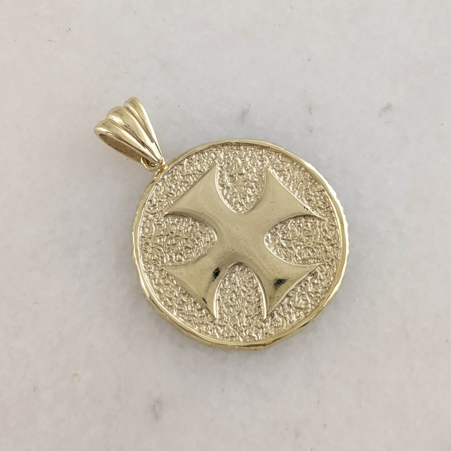 Embossed Cross Medallion Pendant - TurkishBling