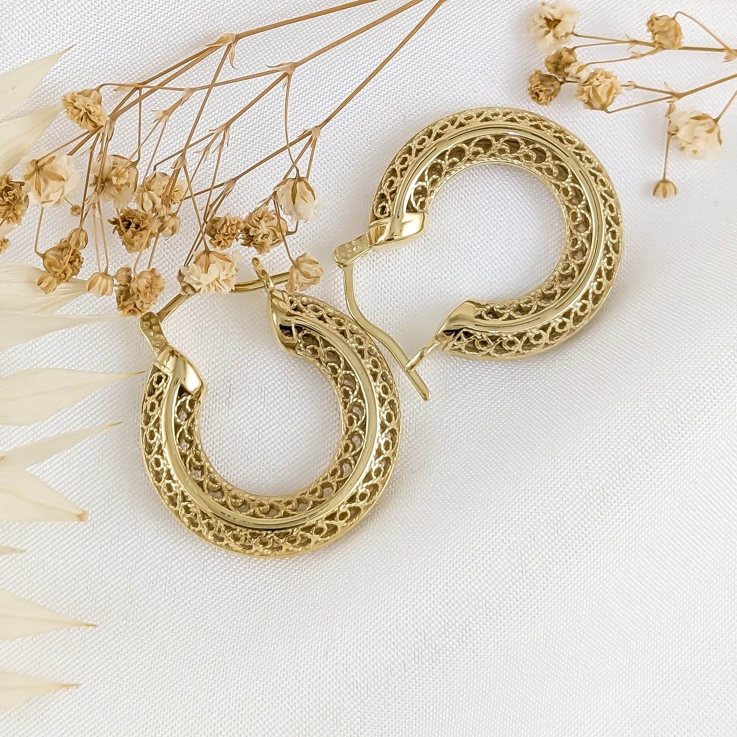 Stunning Gold Filigree Hoops – Artisan Handcrafted Small Hoops, 1-Inch Vintage-Inspired Jewelry - TurkishBling