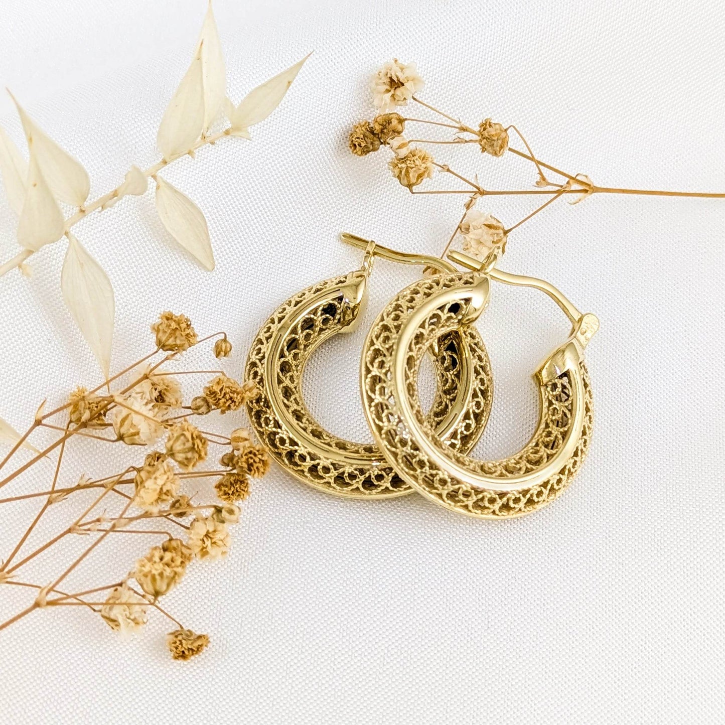 Stunning Gold Filigree Hoops – Artisan Handcrafted Small Hoops, 1-Inch Vintage-Inspired Jewelry - TurkishBling