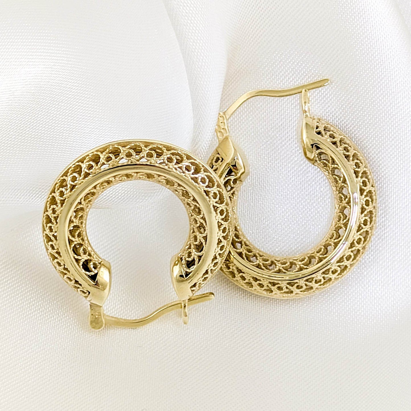 Stunning Gold Filigree Hoops – Artisan Handcrafted Small Hoops, 1-Inch Vintage-Inspired Jewelry - TurkishBling