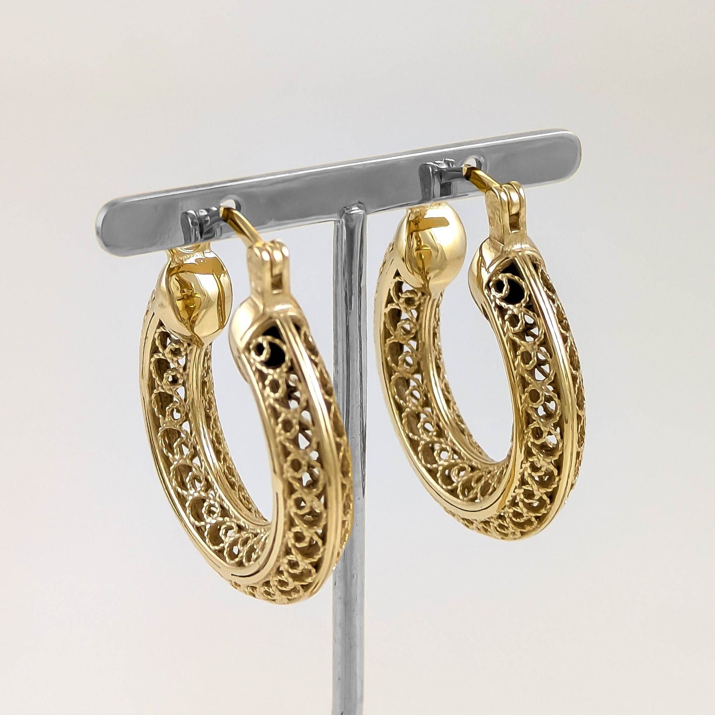 Stunning Gold Filigree Hoops – Artisan Handcrafted Small Hoops, 1-Inch Vintage-Inspired Jewelry - TurkishBling
