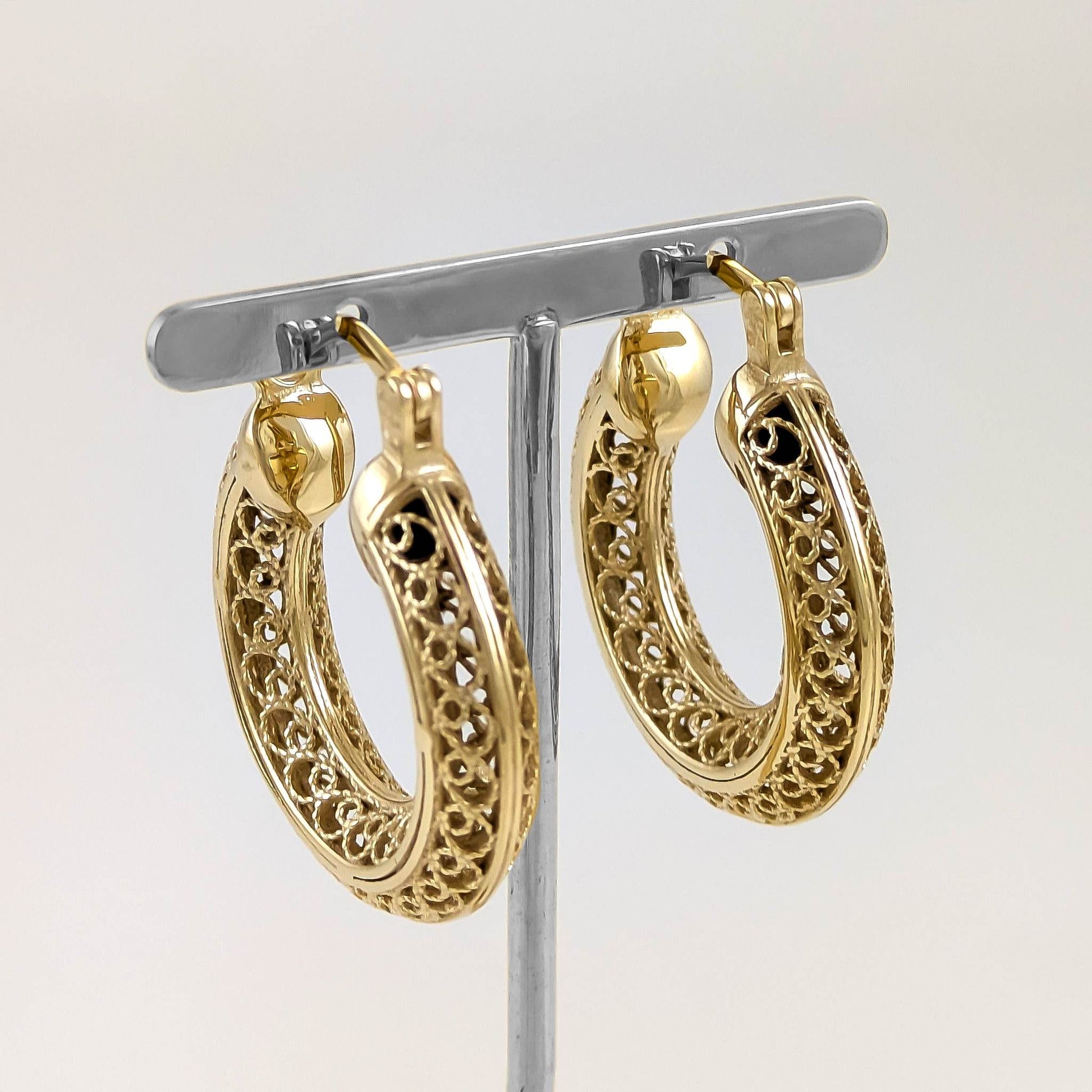 Stunning Gold Filigree Hoops – Artisan Handcrafted Small Hoops, 1-Inch Vintage-Inspired Jewelry - TurkishBling