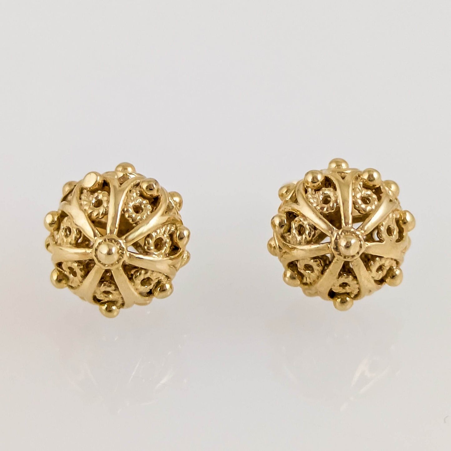 Ornate Sphere Stud Earrings with Floral Filigree Detail - TurkishBling