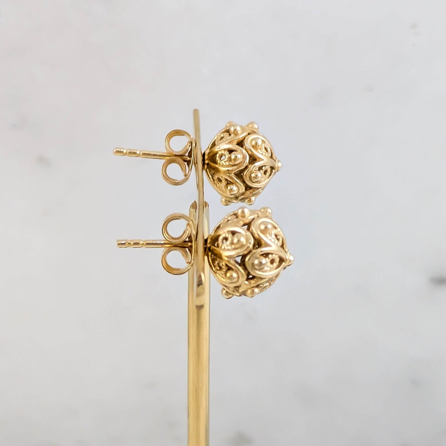 Ornate Sphere Stud Earrings with Floral Filigree Detail - TurkishBling