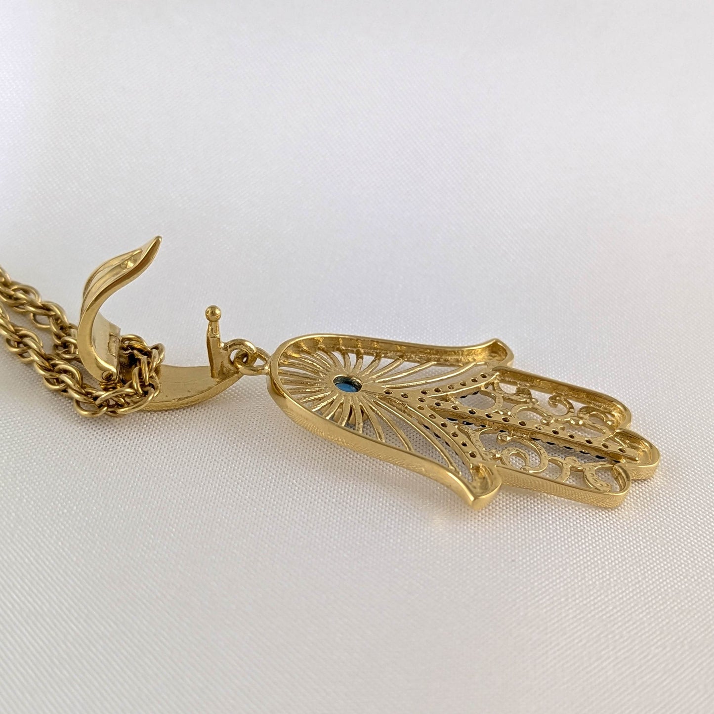 Hamsa Pendant with Black Spinel and Evil Eye – Gold over Sterling Silver, Enhancer Clasp - TurkishBling