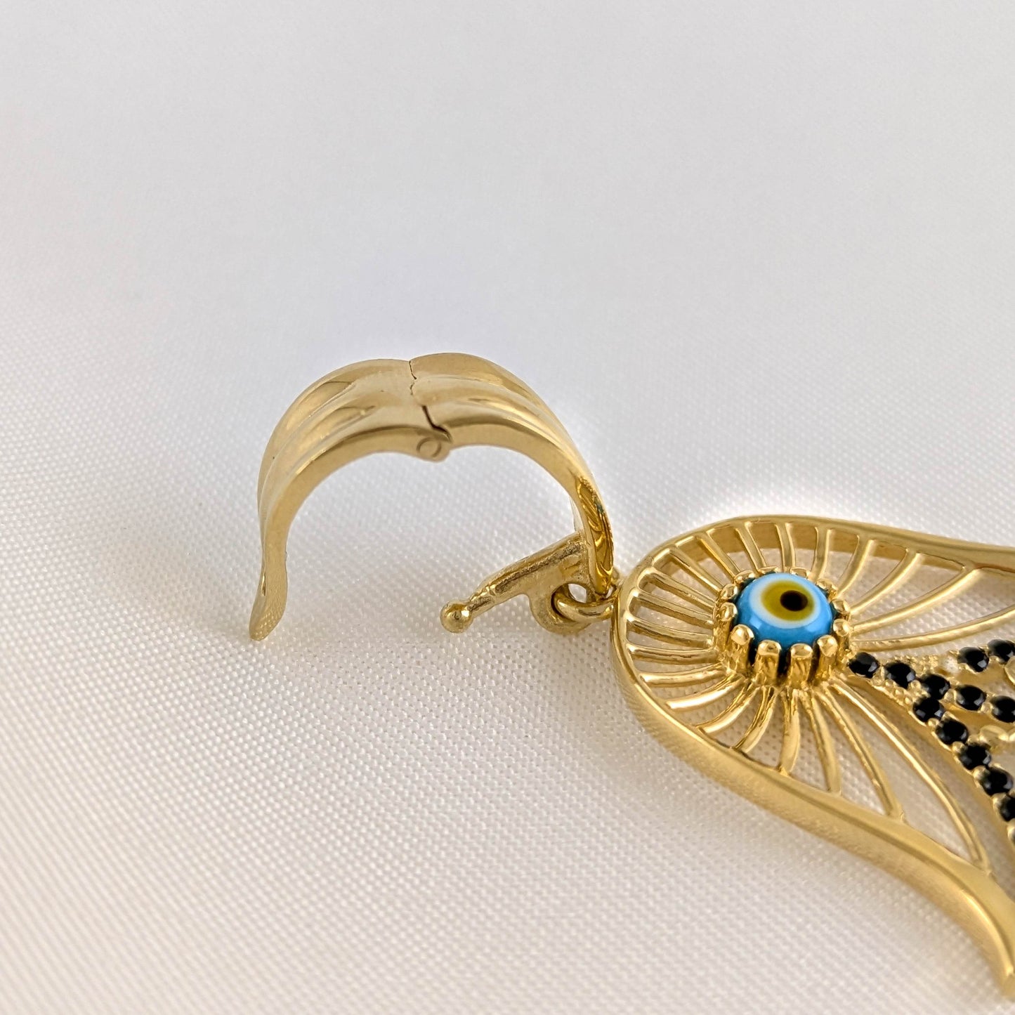 Hamsa Pendant with Black Spinel and Evil Eye – Gold over Sterling Silver, Enhancer Clasp - TurkishBling