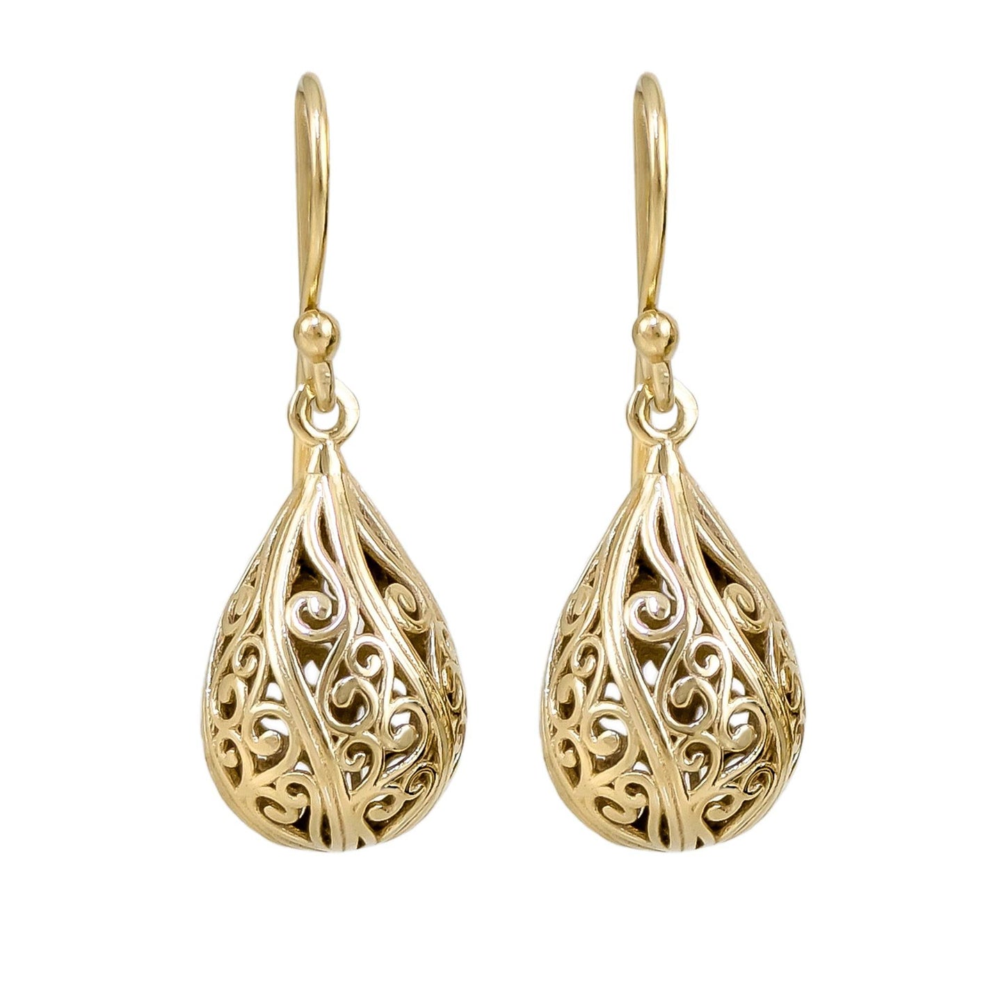 Teardrop Swirl Filigree Earrings with Hollow Design - TurkishBling