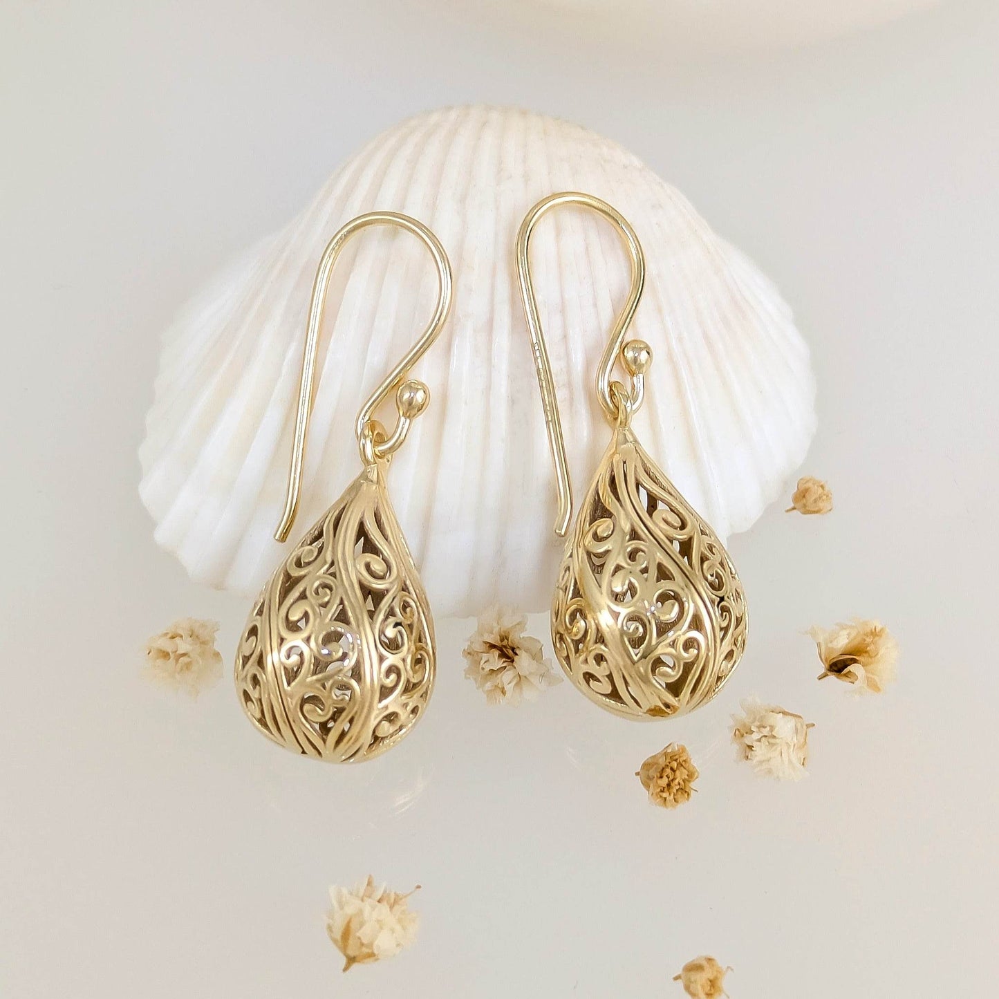 Teardrop Swirl Filigree Earrings with Hollow Design - TurkishBling